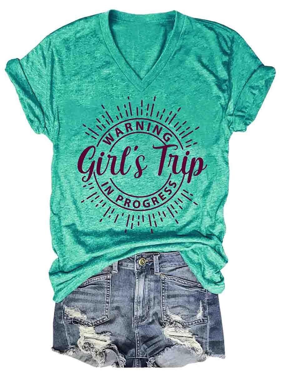 Girl's Trip Warning V-Neck Tee - Puritific