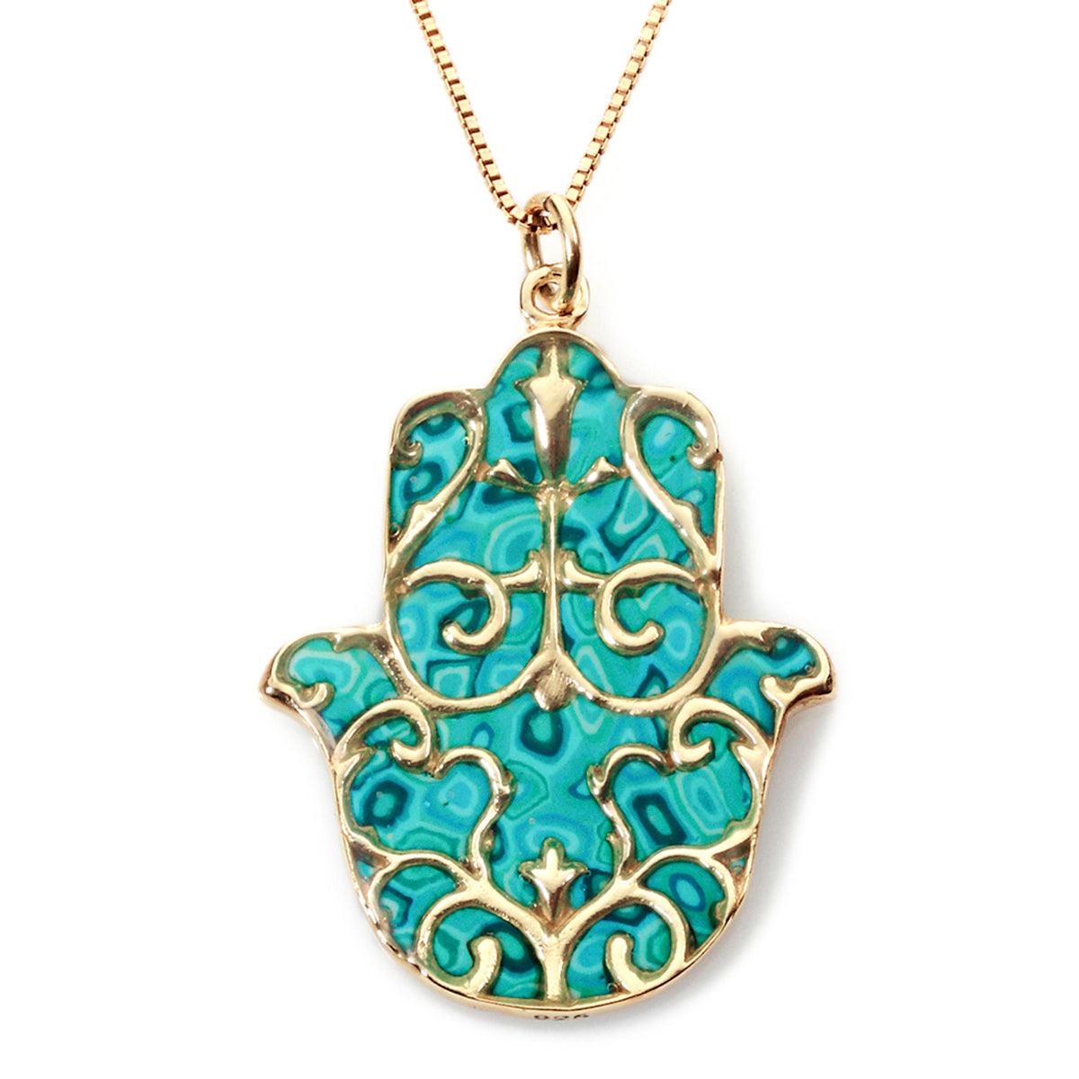 Gold Plated 925 Silver Hamsa Necklace Handcrafted Fleur de Lis Pendant - Puritific