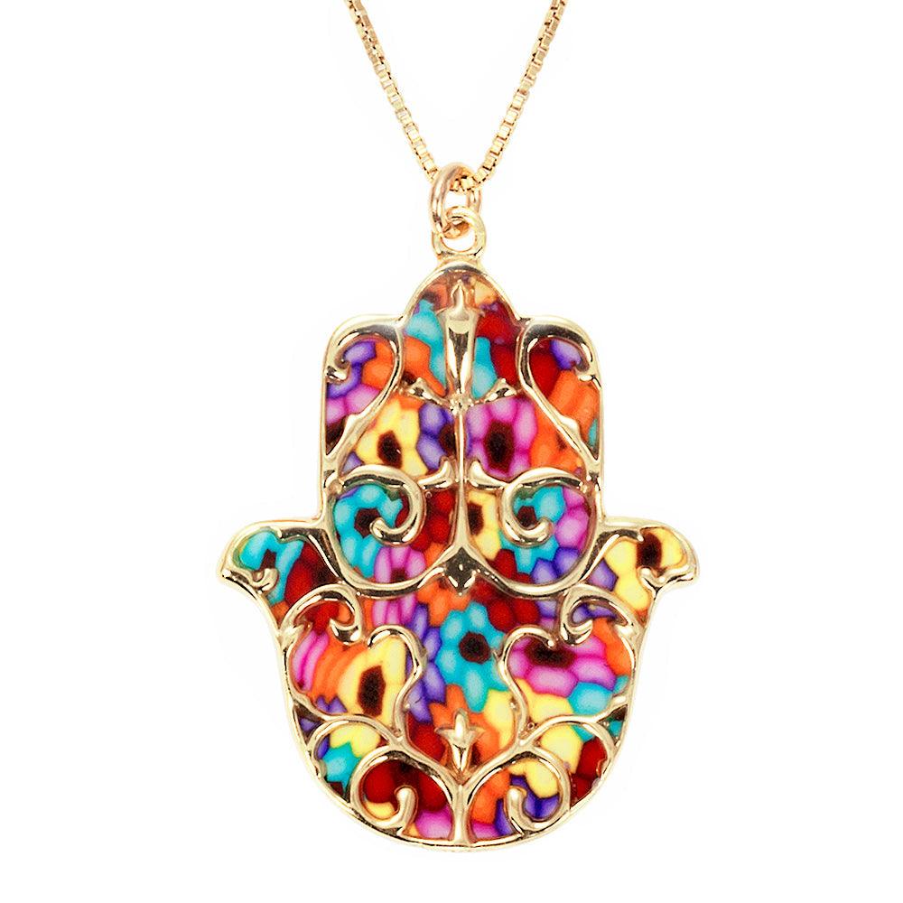 Gold Plated 925 Silver Hamsa Necklace Handcrafted Fleur de Lis Pendant - Puritific