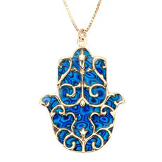 Gold Plated 925 Silver Hamsa Necklace Handcrafted Fleur de Lis Pendant - Puritific