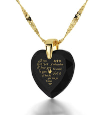 Gold Plated Silver Heart Necklace I Love You in 12 Languages 24k Gold Inscribed Cubic Zirconia - Puritific