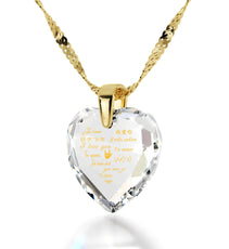 Gold Plated Silver Heart Necklace I Love You in 12 Languages 24k Gold Inscribed Cubic Zirconia - Puritific