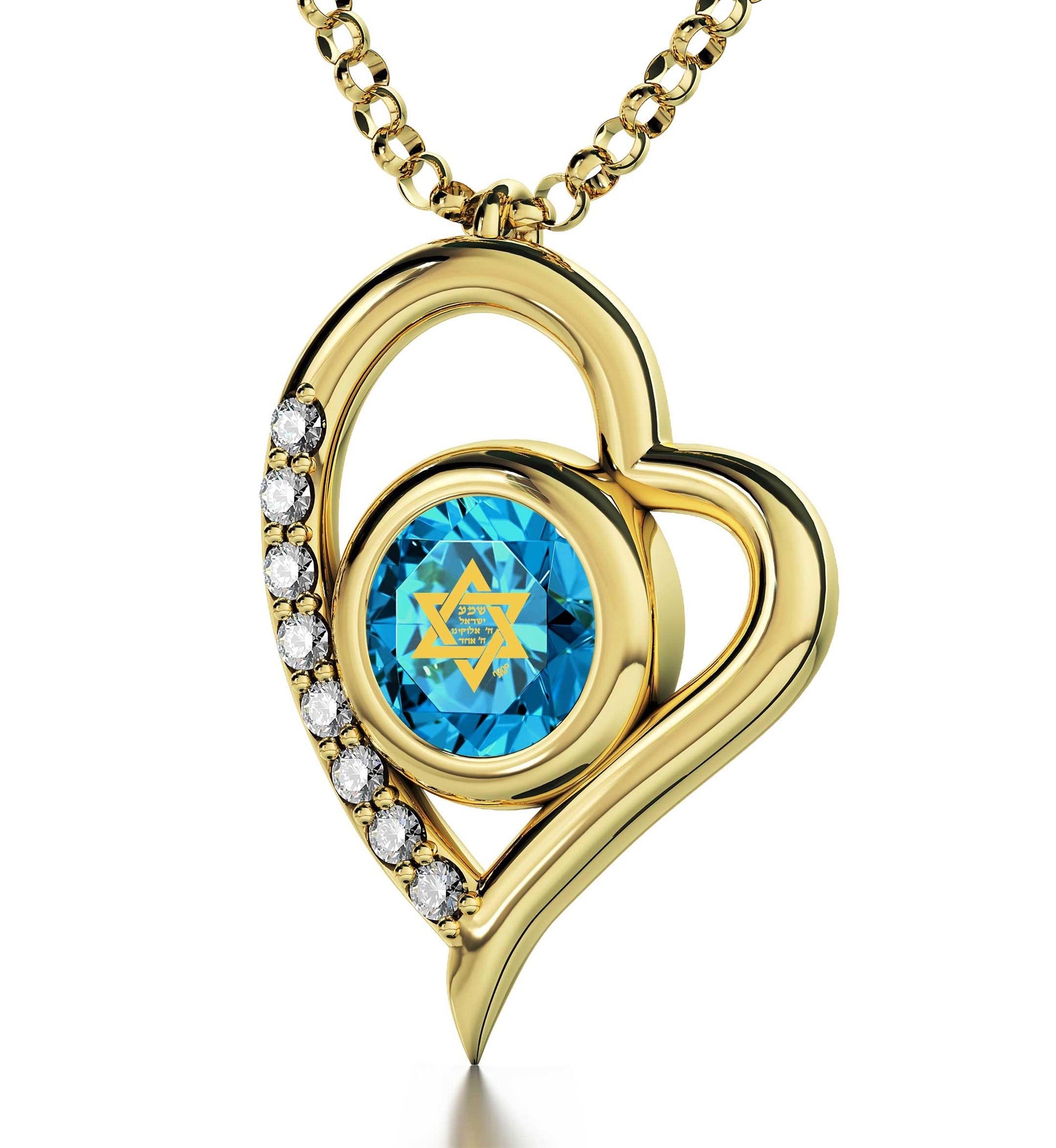 Gold Plated Silver Star of David Necklace Shema Israel Heart Pendant 24k Gold Inscribed - Puritific