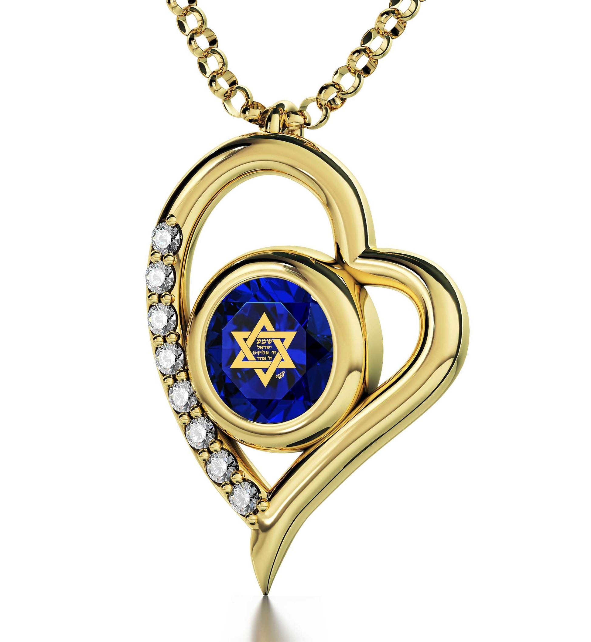 Gold Plated Silver Star of David Necklace Shema Israel Heart Pendant 24k Gold Inscribed - Puritific