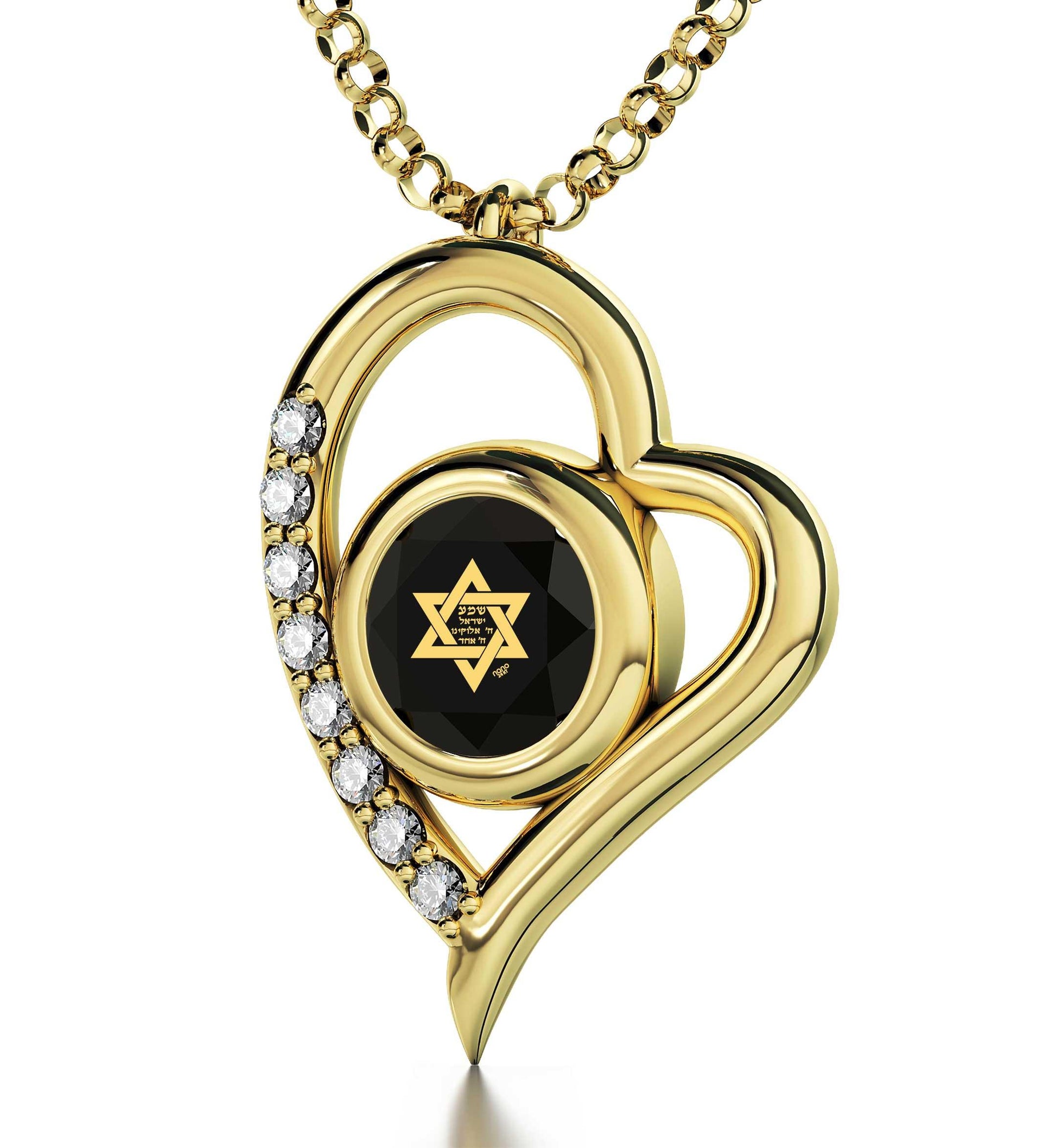 Gold Plated Silver Star of David Necklace Shema Israel Heart Pendant 24k Gold Inscribed - Puritific