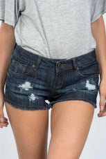 Denim Raw Hem Distressed Shorts / 2-1-3