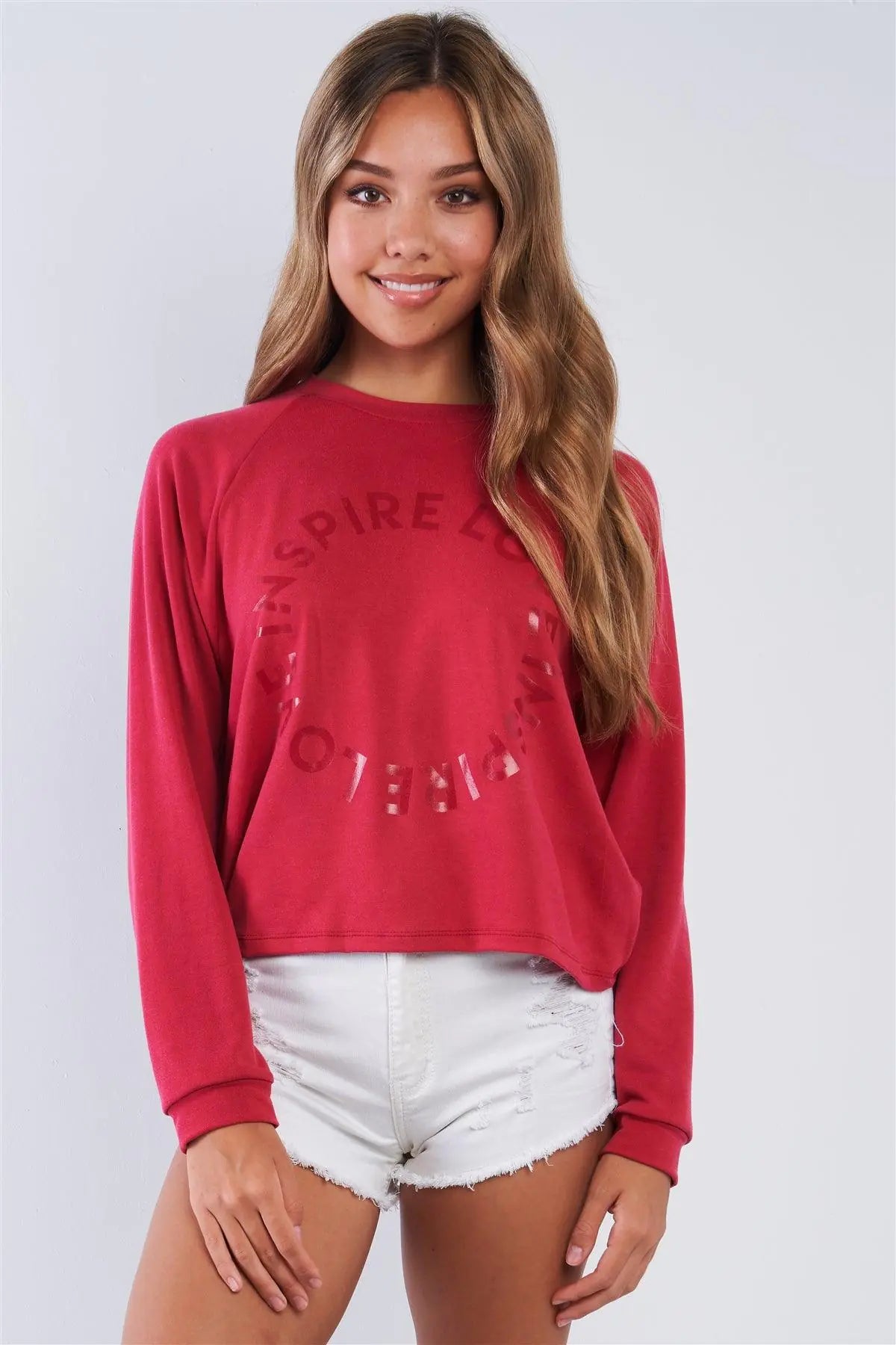 "Inspire Love" Graphic Print Crew Neck Fleece Sweater /3-2-1 - Puritific