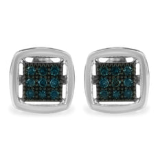 Sterling Silver Rose Cut Treated Blue Diamond Square Stud Earring (0.25 cttw, Blue Color, I2-I3 Clarity) - Puritific