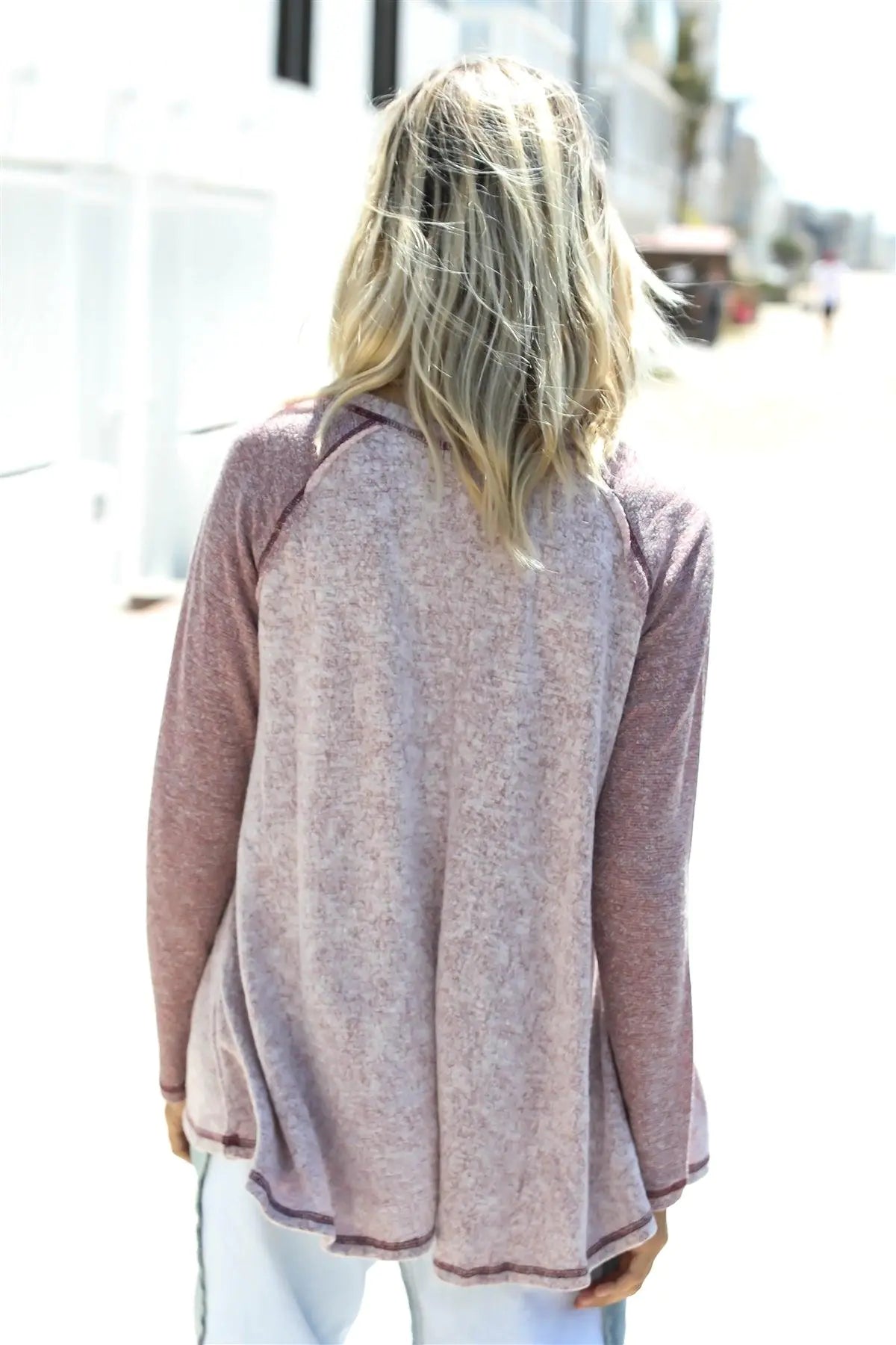 Burgundy Textured Raglan Long Sleeve Top