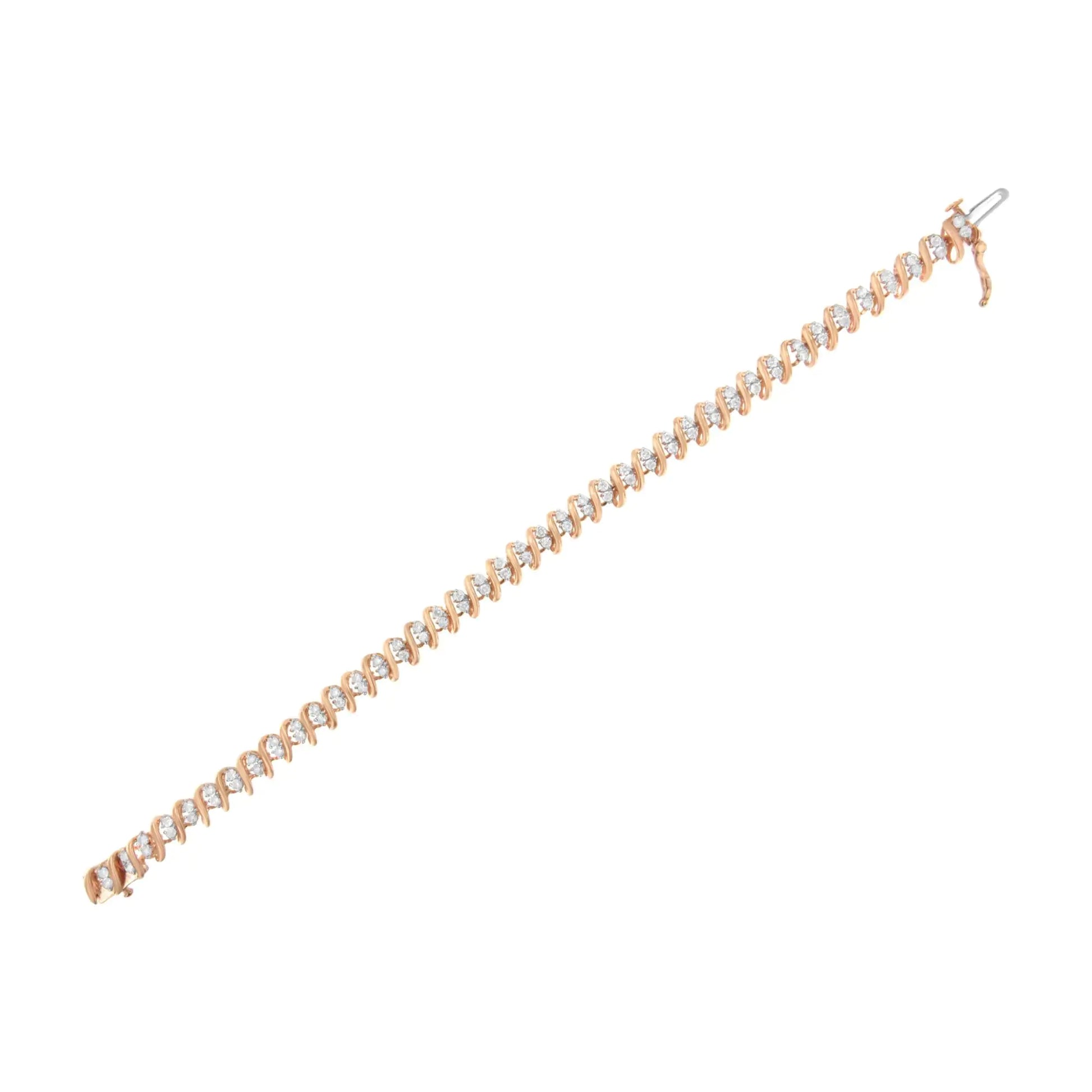 14KT Rose Gold Plated Sterling Silver Diamond S Link Tennis Bracelet (2 cttw, J-K Color, I1-I2 Clarity) - Size 7.5" - Puritific