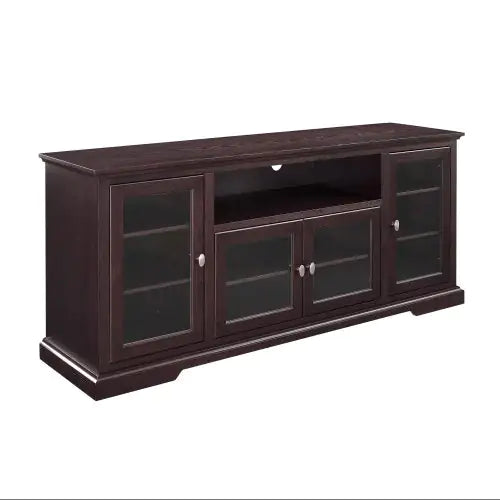 Transitional Classic TV Stand For TVs With 4 Glass Doors - Espresso