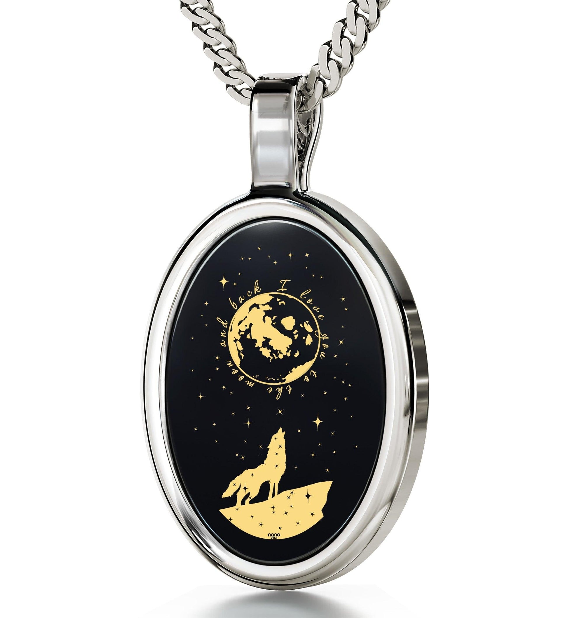 I Love You to the Moon and Back Necklace 24k Gold Inscribed on Onyx - Puritific