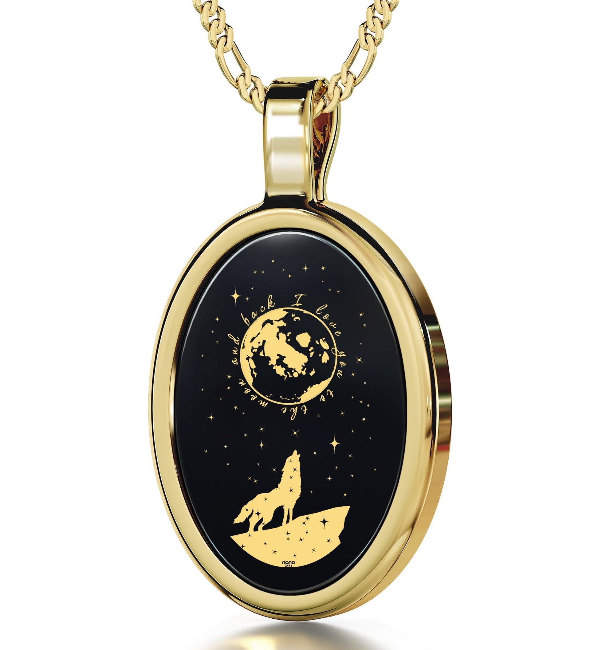 I Love You to the Moon and Back Necklace 24k Gold Inscribed on Onyx - Puritific