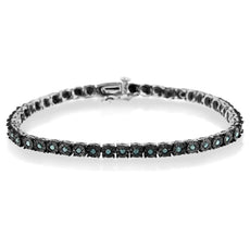 Black Rhodium Plated .925 Sterling Silver 1.0 Cttw Diamond Miracle Tennis Bracelet (Enhanced Blue Color, I3 Clarity) - 7