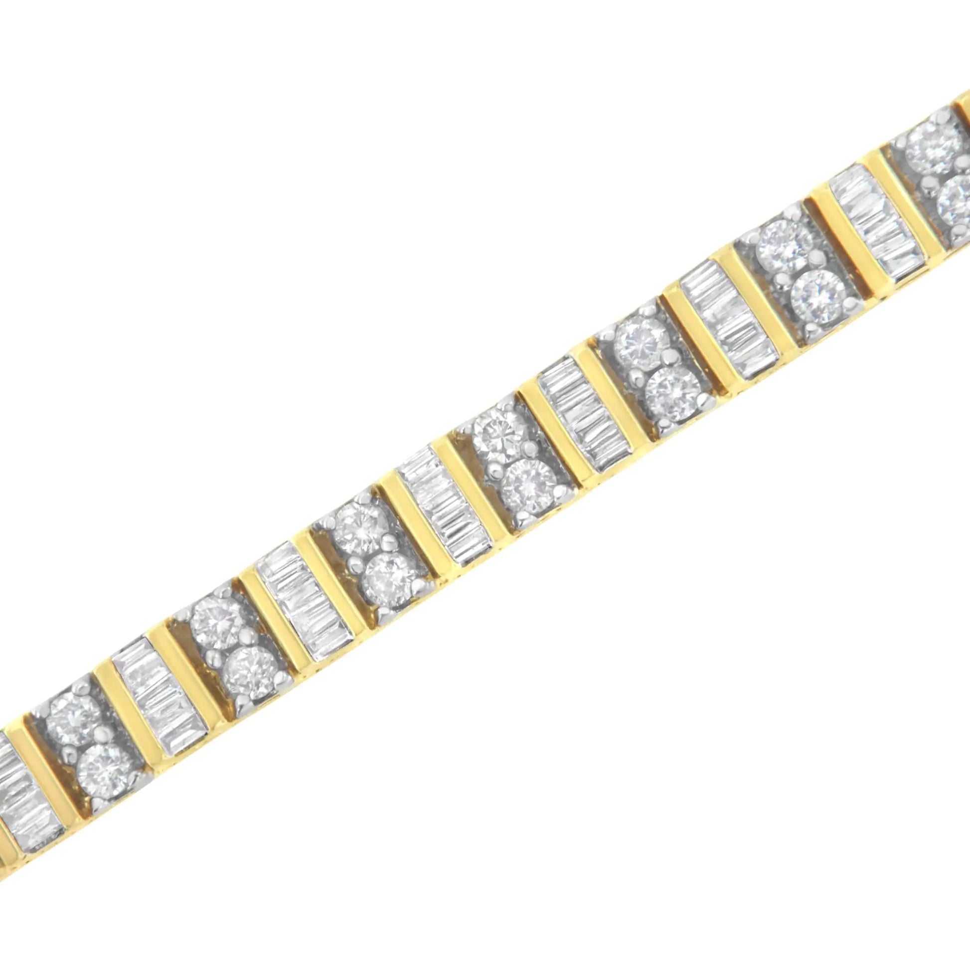 14KT Yellow Gold 4.0 Cttw Baguette & Round Brilliant-Cut Diamond Channel & Prong-Set Tennis Bracelet (H-I Color, SI2-I1 Clarity) - 7" - Puritific