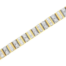 14KT Yellow Gold 4.0 Cttw Baguette & Round Brilliant-Cut Diamond Channel & Prong-Set Tennis Bracelet (H-I Color, SI2-I1 Clarity) - 7