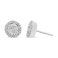 AGS Certified 14K White Gold 1.0 Cttw Brilliant-Cut Diamond Halo-Style Cluster Round Button Stud Earrings (G-H Color, I1-I2 Clarity) - Puritific