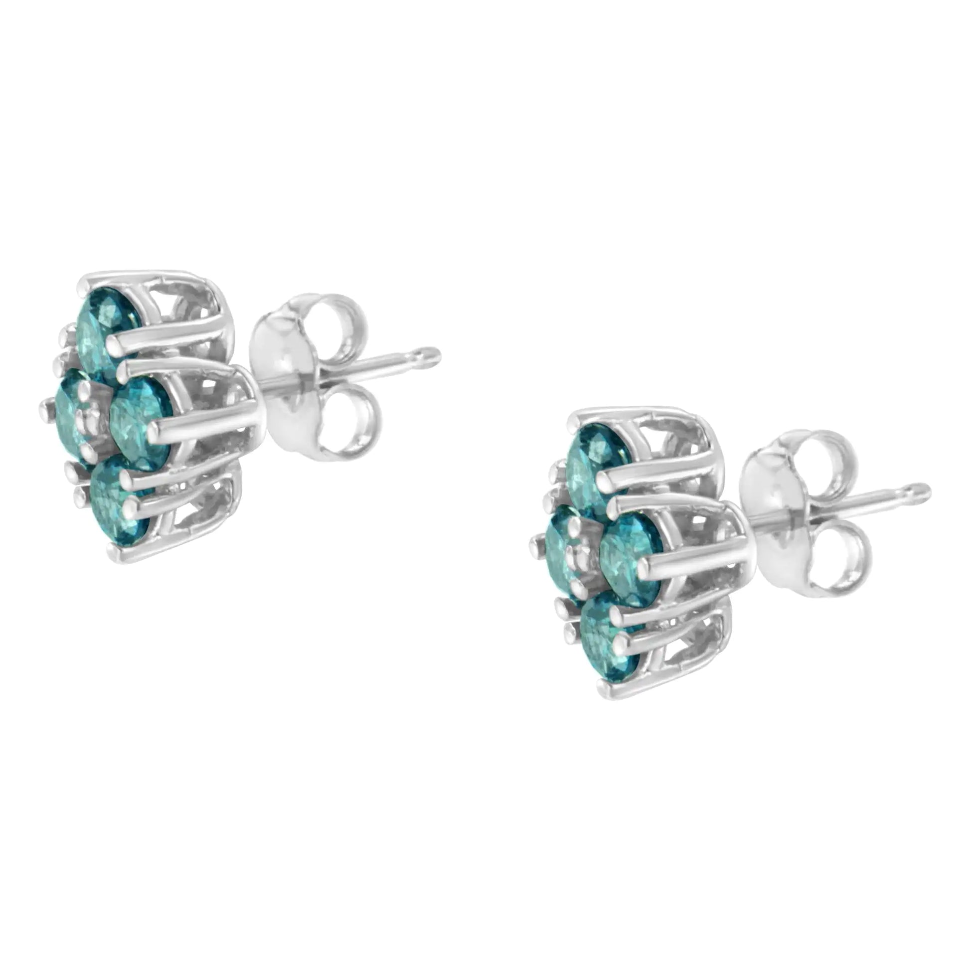 14KT White Gold Color Treated Blue Diamond Stud Earrings (1 1/2 cttw, Blue, I2-I3 Clarity) - Puritific