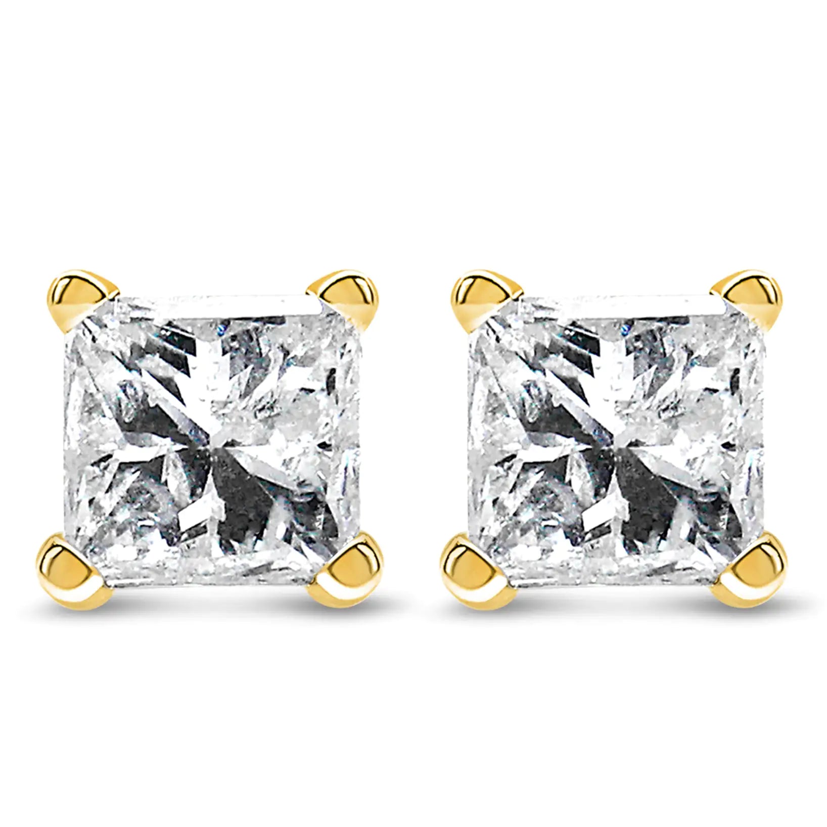 AGS Certified 14K Gold 4-Prong Set Princess-Cut Solitaire Diamond Push Back Stud Earrings (J-K Color, I1-I2 Clarity) - Puritific