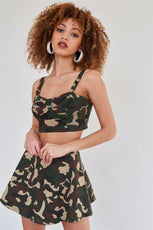 Army Camo High Waist Flare Mini Skirt - Puritific