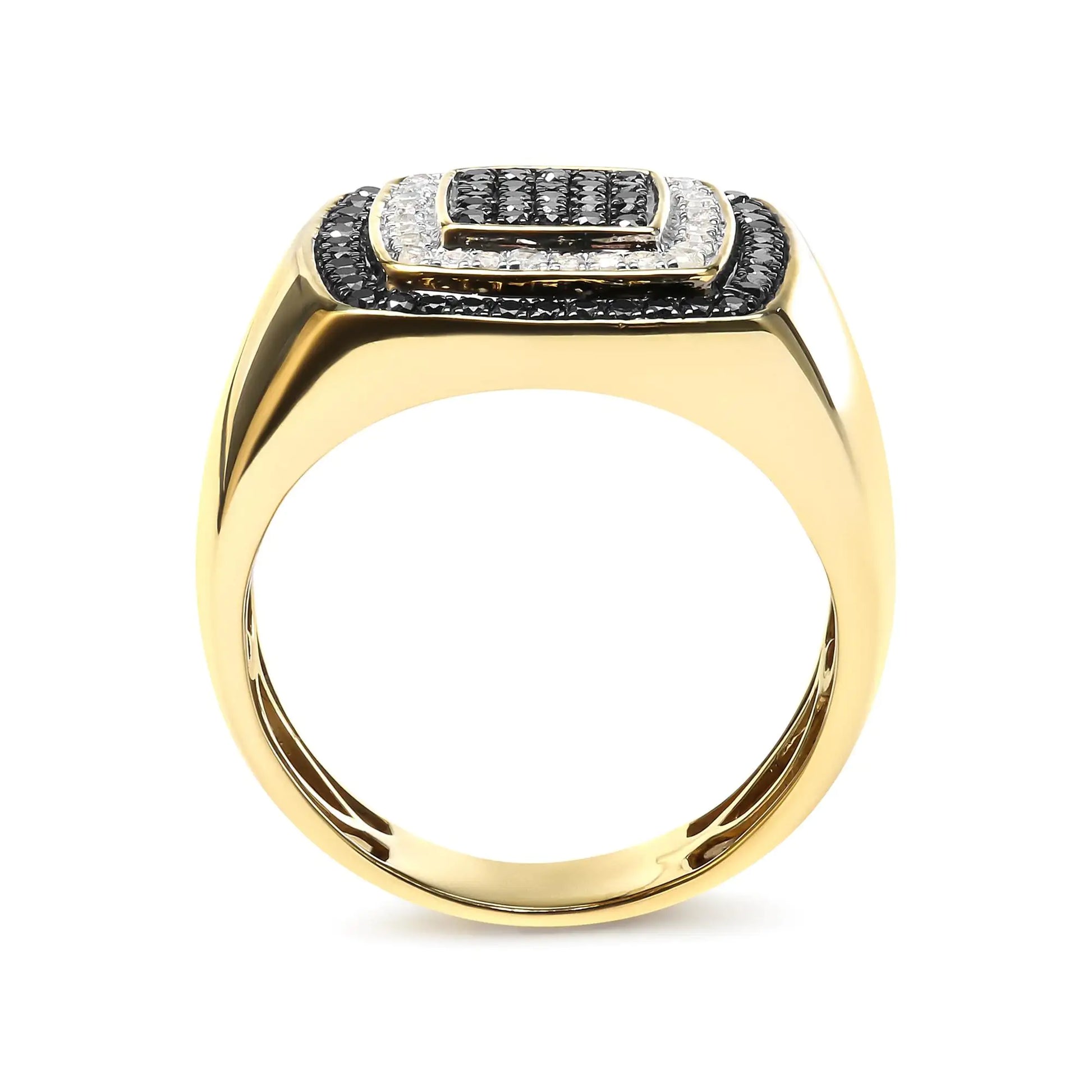 Men's 14K Yellow Gold Plated .925 Sterling Silver 3/4 Cttw White and Black Diamond Ring Band (Treated Black, I-J Color, I2-I3 Clarity) - Puritific