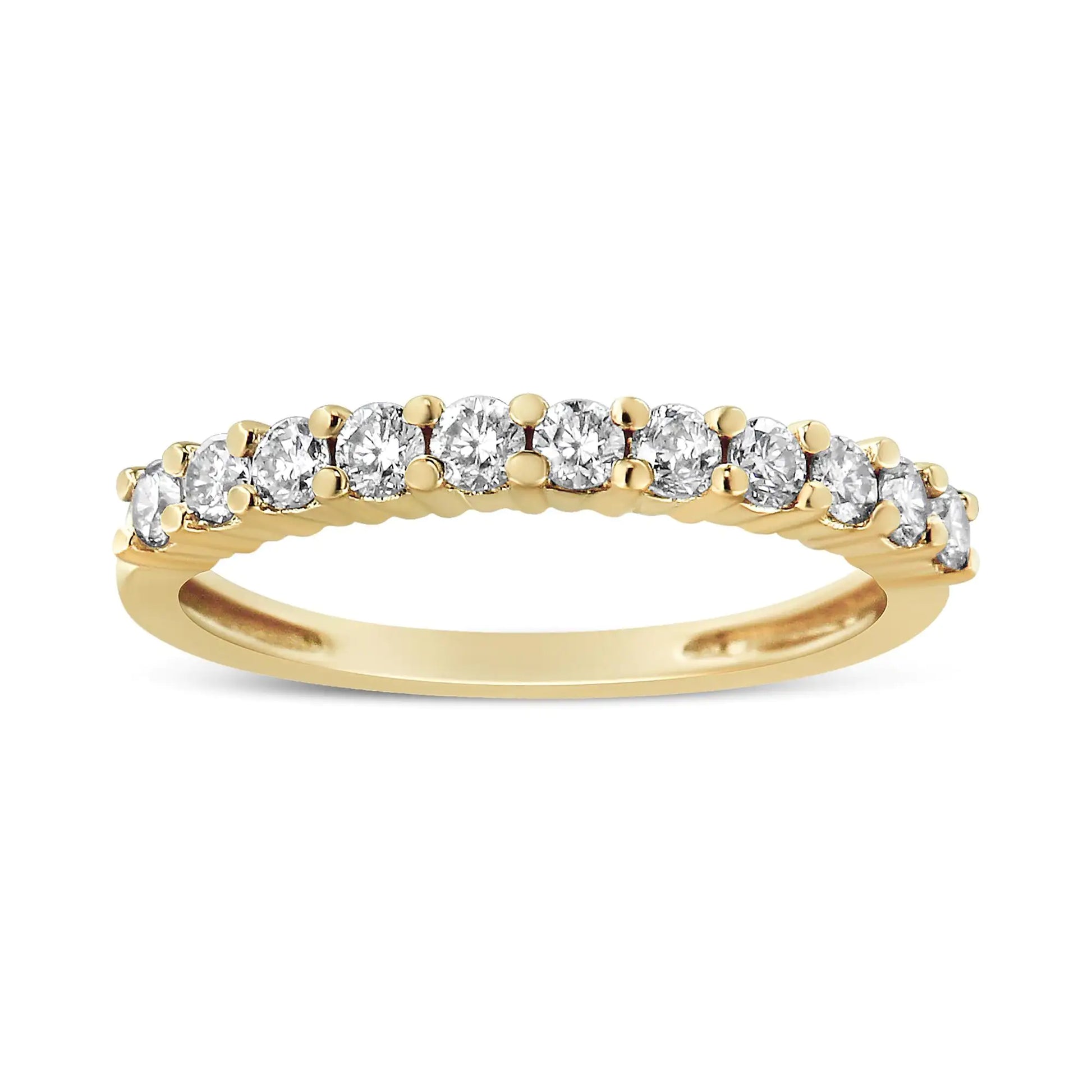 14K Yellow Gold Plated .925 Sterling Silver 1/2 cttw Shared Prong Set Brilliant Round-Cut Diamond 11 Stone Band Ring (J-K Color, SI1-SI2 Clarity) - Puritific