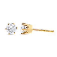 AGS Certified 2.00 Cttw Round Brilliant-Cut Diamond 14K Yellow Gold 6-Prong-Set Solitaire Stud Earrings with Screw Backs (J-K Color, I1-I2 Clarity) - Puritific