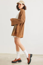 Camel Knit Two Pocket Open Front Cardigan