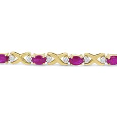 14K Yellow Gold 1/4 Cttw Diamond and Oval Red Ruby Alternating X Link Bracelet (I-J Color, I3 Clarity) - Puritific