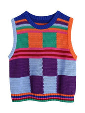 Knitted Contrast Color Crop Tank Top and Shorts - Puritific