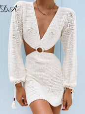 Knitted V Neck Dress - Puritific