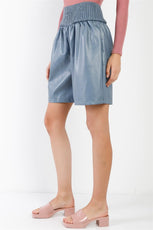 Blue Faux Leather High Waist Bermuda Shorts /3-2-1 - Puritific