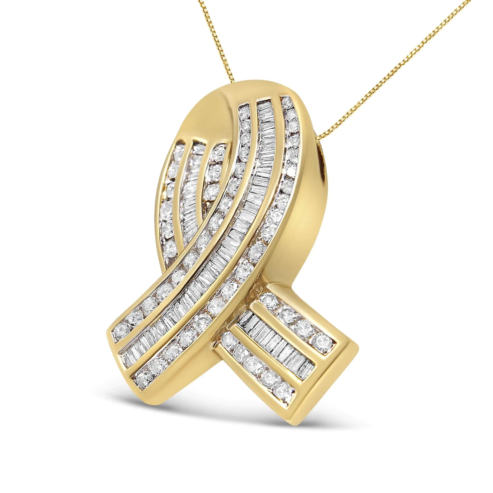 14K Yellow Gold 2 5/8 cttw Channel Set White Diamond Awareness Ribbon Pendant Necklace (G-H Color, VS1-VS2 Clarity) - NO CHAIN - Puritific