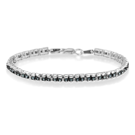 Black Rhodium over .925 Sterling Silver 1.0 Cttw Rose Cut Diamond Double-Link 7" Tennis Bracelet (Blue Color, I1-I2 Clarity) - Puritific