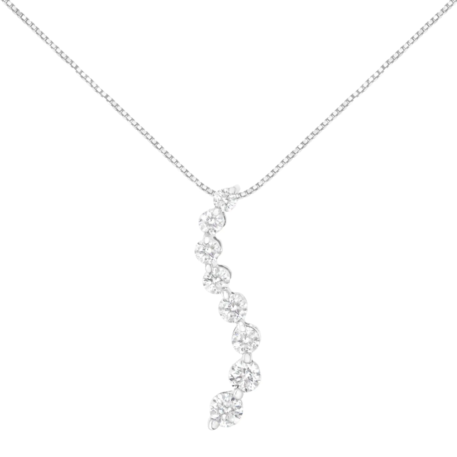 AGS Certified 14k White Gold 3.0 Cttw Baguette and Brilliant Round-Cut Diamond Journey 18" Pendant Necklace (F-G Color, I1-I2 Clarity) - Puritific