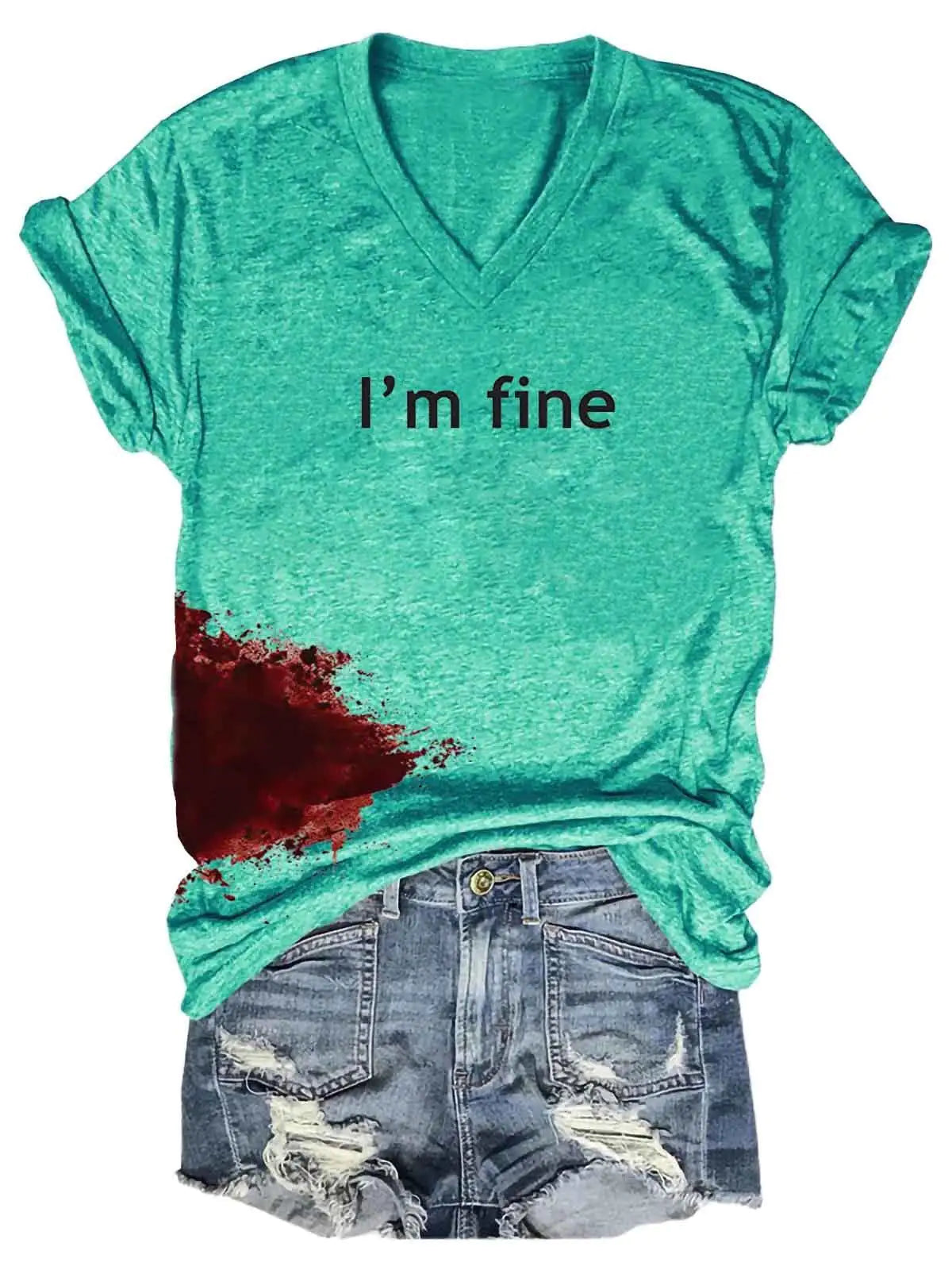 Women Halloween Bloodstained I'm Fine Shirt - Puritific