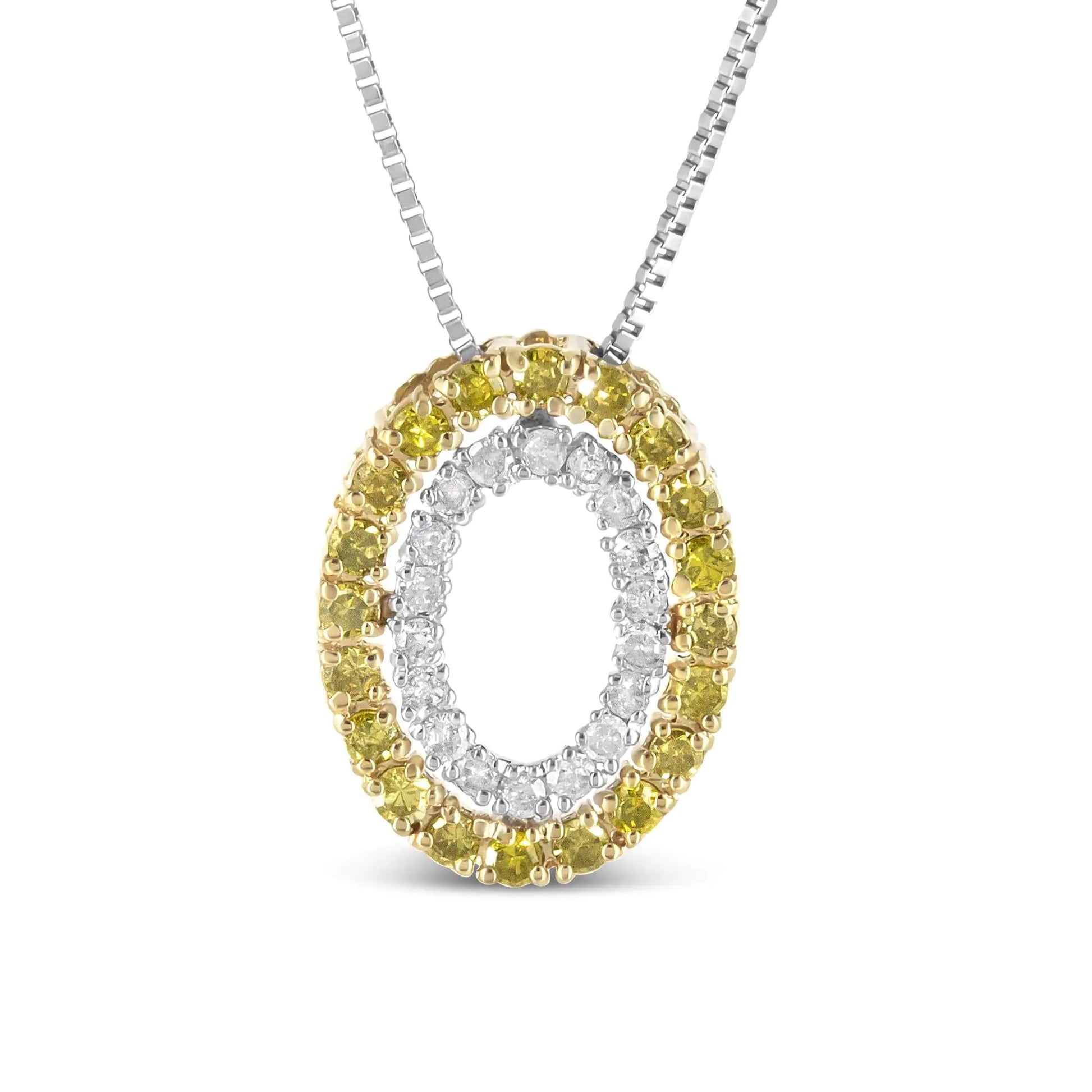 14K Yellow Gold Plated .925 Sterling Silver 1/2 Cttw Color Treated Diamond Double Oval Shape 18" Pendant Necklace (Yellow Color, I2-I3 Clarity) - Puritific