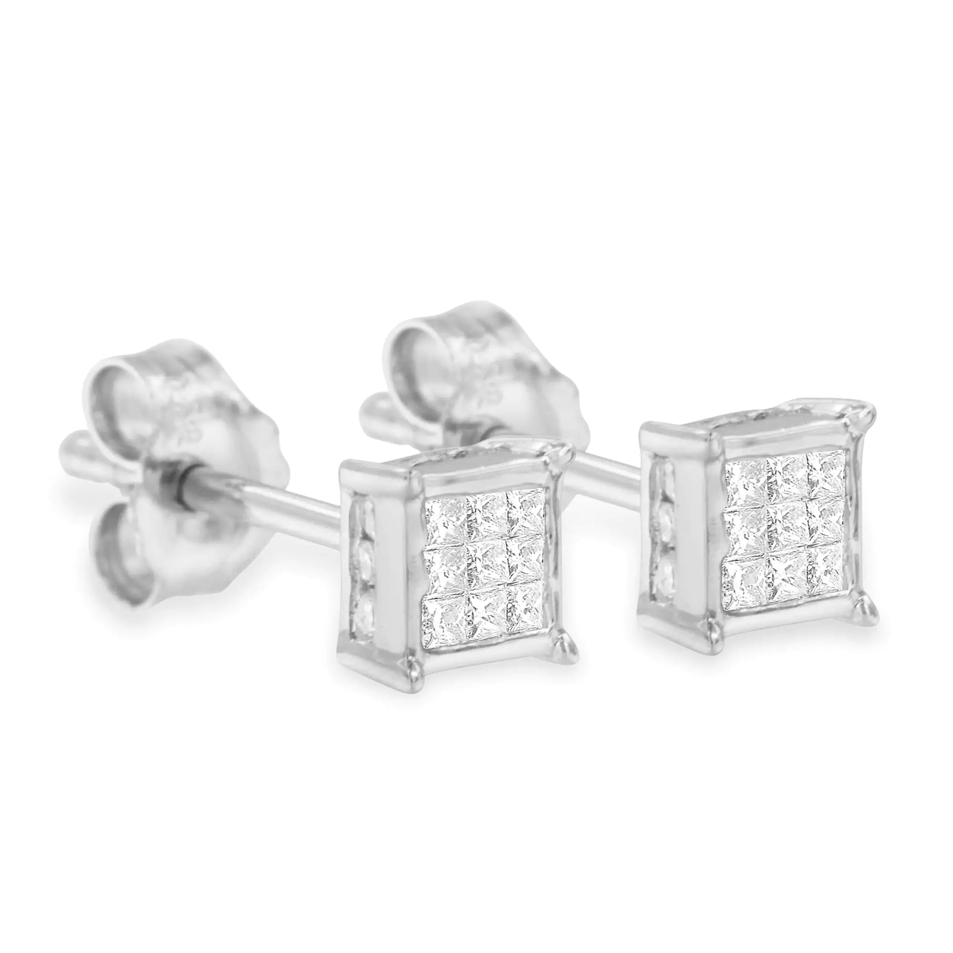 Sterling Silver Princess Cut Diamond Square Stud Earrings (.3 cttw, H-I Color, I1-I2 Clarity) - Puritific