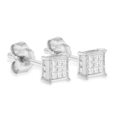 Sterling Silver Princess Cut Diamond Square Stud Earrings (.3 cttw, H-I Color, I1-I2 Clarity) - Puritific