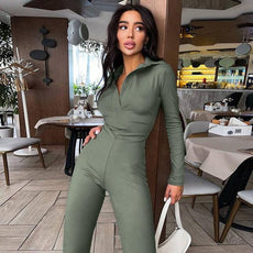 Long Sleeve V-Neck Skinny Jumpsuit - Puritific