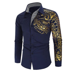 Luxury Gold Black Shirt Men New Slim Fit Long Sleeve - Puritific