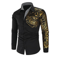 Luxury Gold Black Shirt Men New Slim Fit Long Sleeve - Puritific