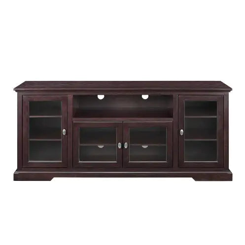 Transitional Classic TV Stand For TVs With 4 Glass Doors - Espresso