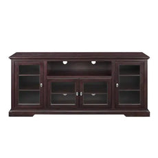 Transitional Classic TV Stand For TVs With 4 Glass Doors - Espresso