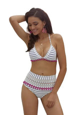 Blue White Striped Pom Pom Bikini - Puritific