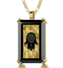 Men's Hamsa Necklace Pendant with Travelers Prayer 24k Gold Inscribed on Onyx - Puritific