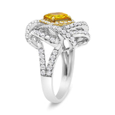 18K White and Yellow Gold 2 1/2 Cttw Yellow Asscher Lab Grown Center Diamond Cluster Swirl Ring (Yellow/G-H Color, VS1-VS2 Clarity) - Puritific