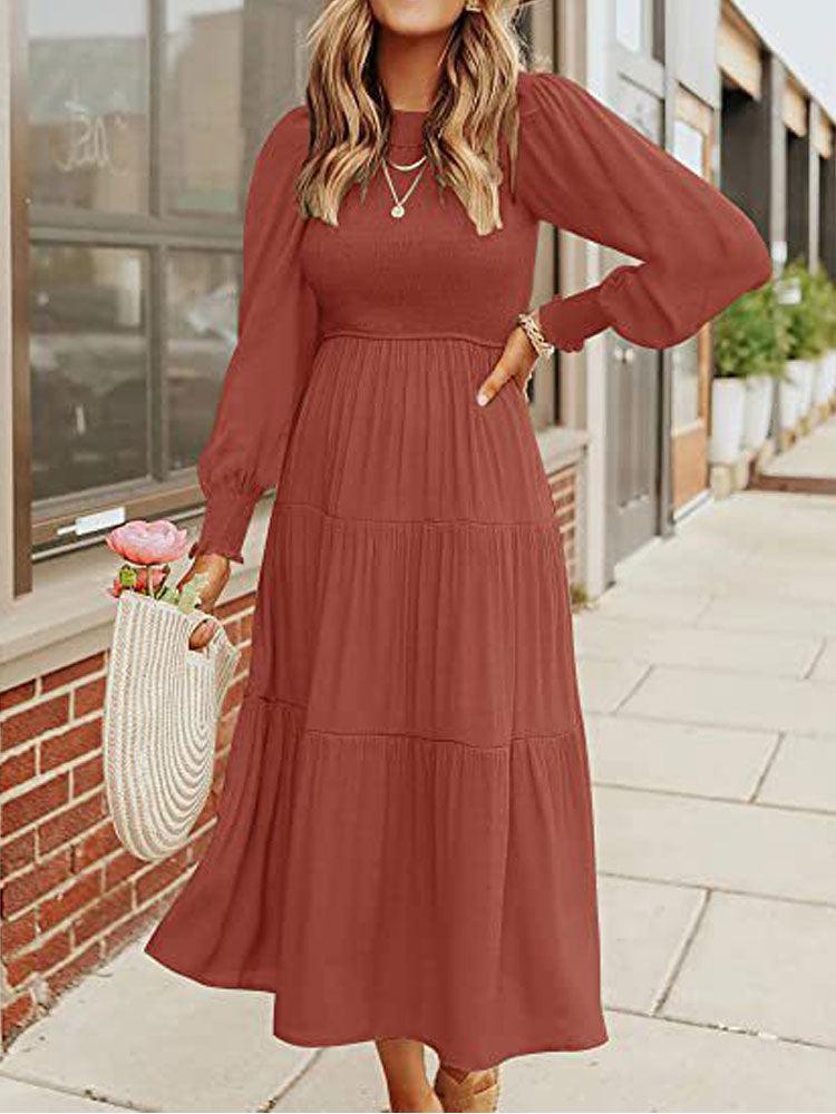 Midi Dress Long Sleeve Plain Charm - Puritific