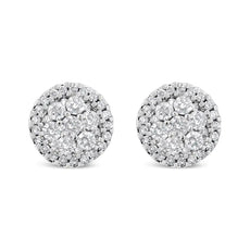 AGS Certified 14K White Gold 1.0 Cttw Brilliant-Cut Diamond Halo-Style Cluster Round Button Stud Earrings (G-H Color, I1-I2 Clarity) - Puritific