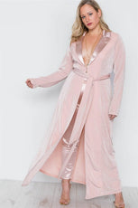 Plus Size Rose Two Piece Cardigan Satin Pants Set /2-1-1